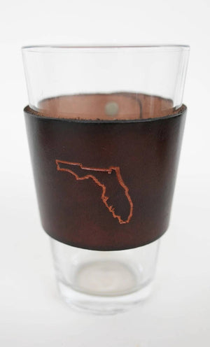 Lindy Leather - Leather Pint Glass - Custom State Leather Wrap Barware - Bawston & Tucker -