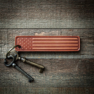 Sugarhouse Leather - American Flag Leather Keychain - Bawston & Tucker -