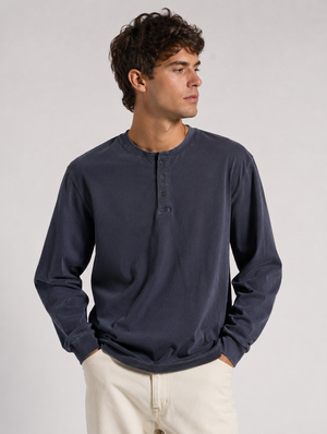 HawksBay - MEN'S HENLEY T-SHIRT (CHARCOAL BLUE)