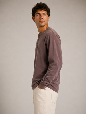 HawksBay - MEN'S HENLEY T-SHIRT (BROWN)