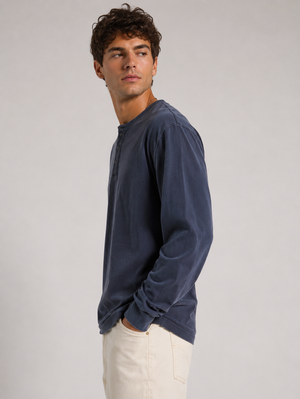 HawksBay - MEN'S HENLEY T-SHIRT (CHARCOAL BLUE)