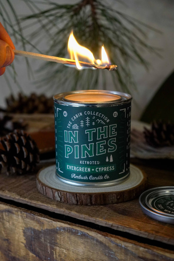 Ambush Candle Co. - In The Pines | Evergreen + Cypress 8oz Soy Candle - Bawston & Tucker - 