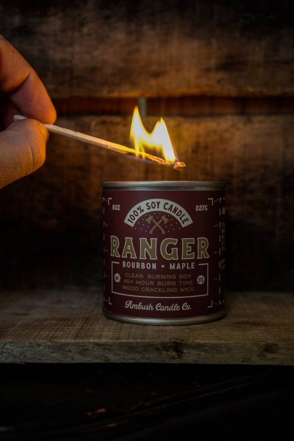 Ambush Candle Co. - Ranger | Bourbon + Maple 8oz Soy Candle - Bawston & Tucker - 