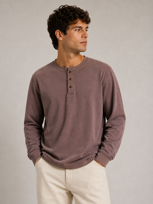 HawksBay - MEN'S HENLEY T-SHIRT (BROWN)