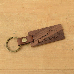 Classic State - Kentucky Wood/Leather Keychain - Bawston & Tucker - 