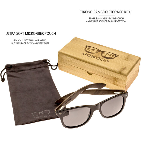 GOWOOD - Ebony Wood Sunglasses with Black Polarized Lenses - Bawston & Tucker - 