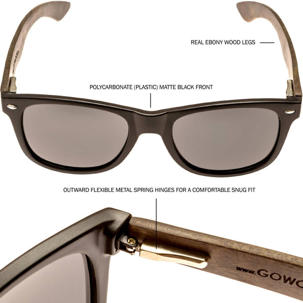GOWOOD - Ebony Wood Sunglasses with Black Polarized Lenses - Bawston & Tucker - 