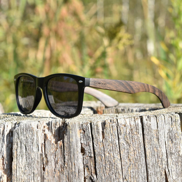 GOWOOD - Ebony Wood Sunglasses with Black Polarized Lenses - Bawston & Tucker - 
