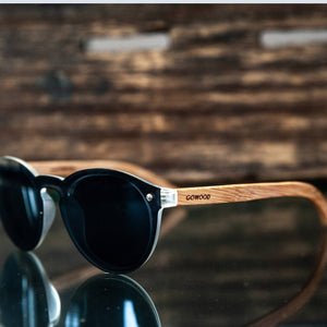 GOWOOD - Round Bamboo Wood Sunglasses with Black Polarized Lenses - Bawston & Tucker - 