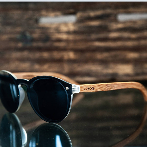 GOWOOD - Round Bamboo Wood Sunglasses with Black Polarized Lenses - Bawston & Tucker - 