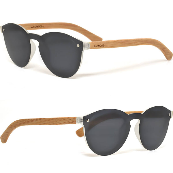 GOWOOD - Round Bamboo Wood Sunglasses with Black Polarized Lenses - Bawston & Tucker - 
