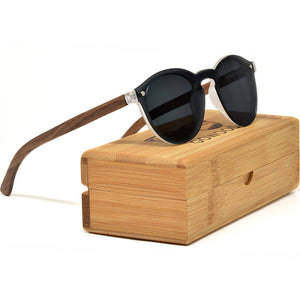 GOWOOD - Round Walnut Wood Sunglasses with Black Polarized Lenses - Bawston & Tucker - 