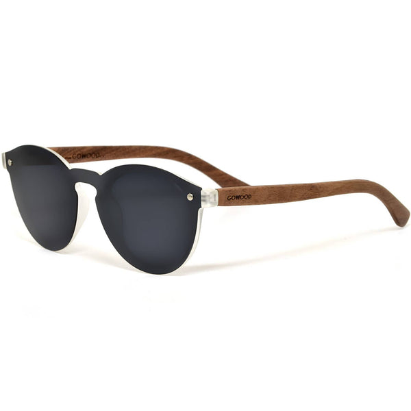 GOWOOD - Round Walnut Wood Sunglasses with Black Polarized Lenses - Bawston & Tucker - 