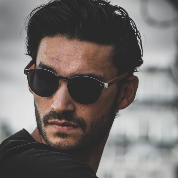 GOWOOD - Round Walnut Wood Sunglasses with Black Polarized Lenses - Bawston & Tucker - 