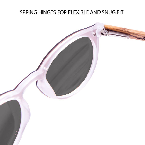 GOWOOD - Round Zebra Wood Sunglasses with Black Polarized Lenses - Bawston & Tucker - 