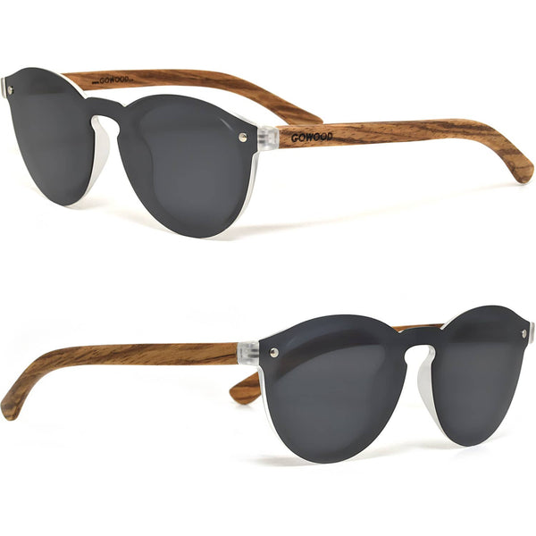 GOWOOD - Round Zebra Wood Sunglasses with Black Polarized Lenses - Bawston & Tucker - 