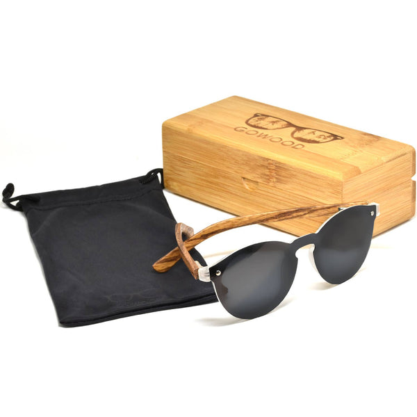 GOWOOD - Round Zebra Wood Sunglasses with Black Polarized Lenses - Bawston & Tucker - 