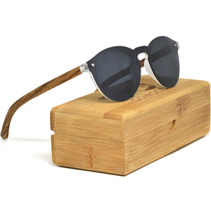 GOWOOD - Round Zebra Wood Sunglasses with Black Polarized Lenses - Bawston & Tucker - 