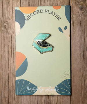 Happily Plants - Retro Vinyl Record Player Enamel Pin, Music Lover Gifts 90s - Bawston & Tucker - 