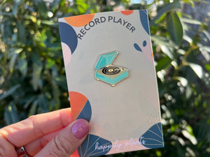 Happily Plants - Retro Vinyl Record Player Enamel Pin, Music Lover Gifts 90s - Bawston & Tucker - 
