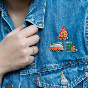 Happily Plants - Vintage Camper Van & Boat Canoe Enamel Travel Adventure Pin - Bawston & Tucker - 