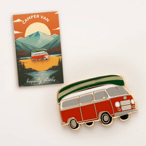 Happily Plants - Vintage Camper Van & Boat Canoe Enamel Travel Adventure Pin - Bawston & Tucker - 