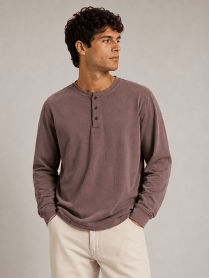 HawksBay - MEN'S HENLEY T-SHIRT (BROWN) - Bawston & Tucker -