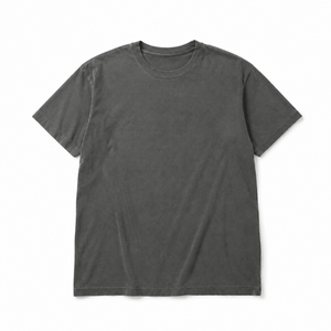 A dark gray short-sleeve crewneck t-shirt laid flat against a clean white background.