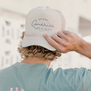 In God We Must - 'God Bless' Trucker Hat - Khaki - Bawston & Tucker - 