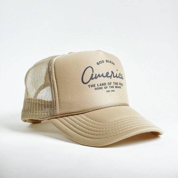 In God We Must - 'God Bless' Trucker Hat - Khaki - Bawston & Tucker - 