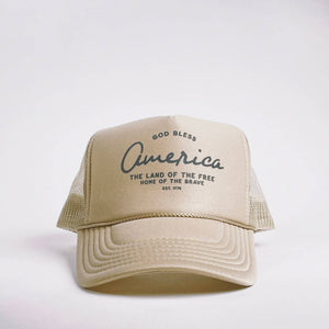 In God We Must - 'God Bless' Trucker Hat - Khaki - Bawston & Tucker - 
