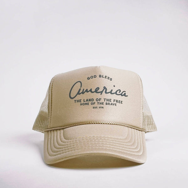 In God We Must - 'God Bless' Trucker Hat - Khaki - Bawston & Tucker - 