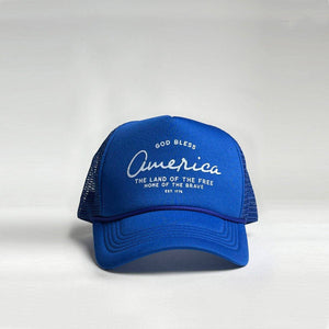 In God We Must - 'God Bless' Trucker Hat - Royal - Bawston & Tucker - 
