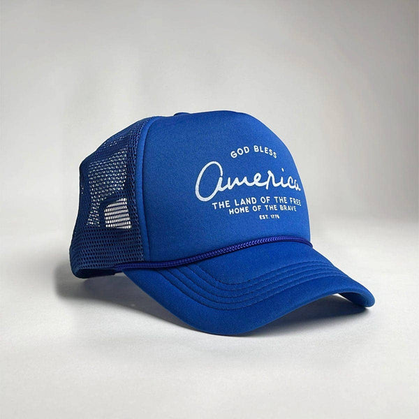 In God We Must - 'God Bless' Trucker Hat - Royal - Bawston & Tucker - 