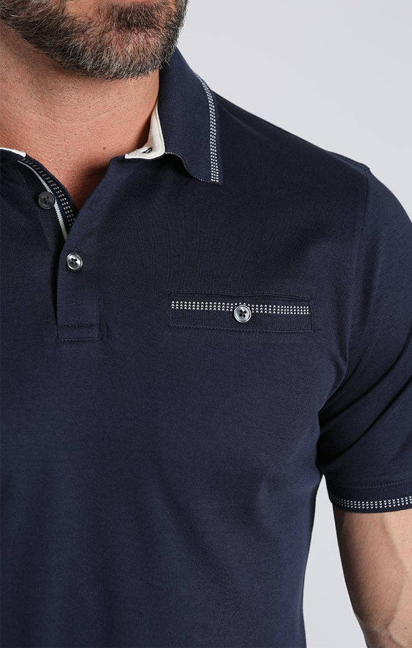 JACHS NY - Navy Carlyle Luxe Interlock Polo - Bawston & Tucker - 