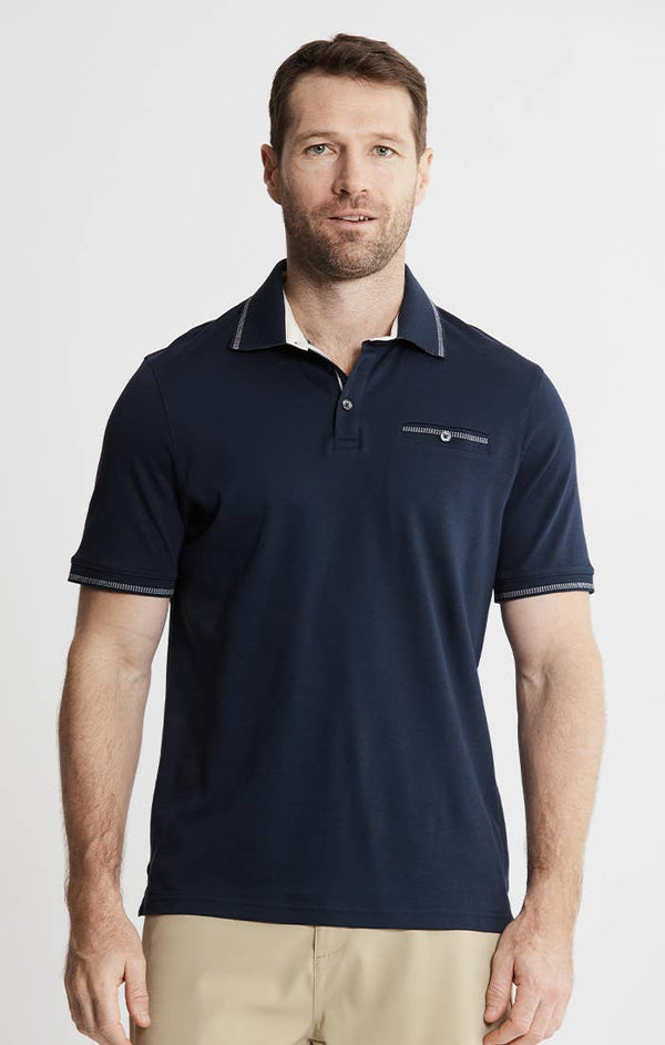 JACHS NY - Navy Carlyle Luxe Interlock Polo - Bawston & Tucker - 