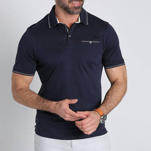 JACHS NY - Navy Carlyle Luxe Interlock Polo - Bawston & Tucker - 