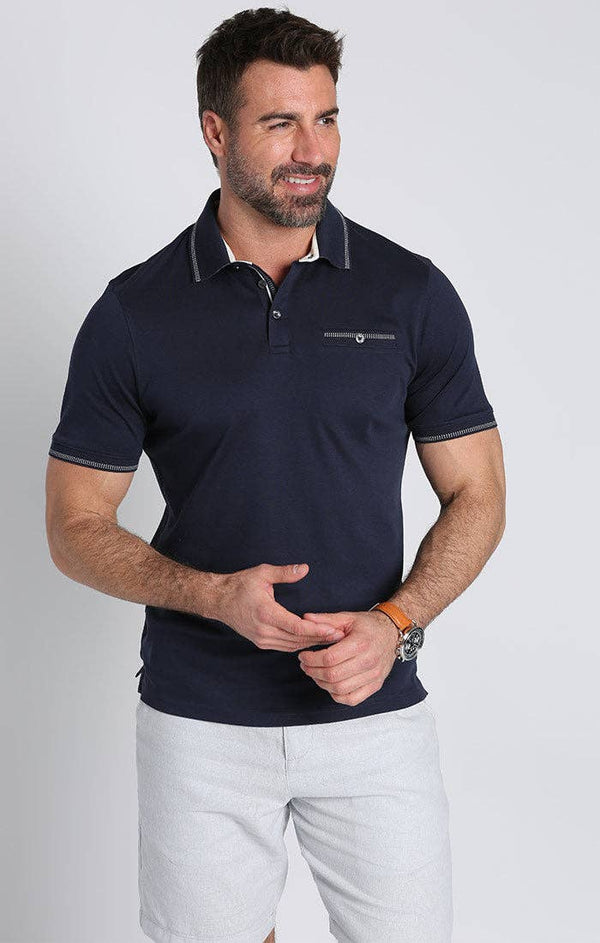 JACHS NY - Navy Carlyle Luxe Interlock Polo - Bawston & Tucker - 
