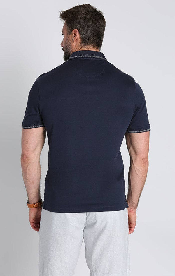 JACHS NY - Navy Carlyle Luxe Interlock Polo - Bawston & Tucker - 