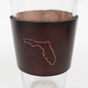 Lindy Leather - Leather Pint Glass - Custom State Leather Wrap Barware - Bawston & Tucker - 