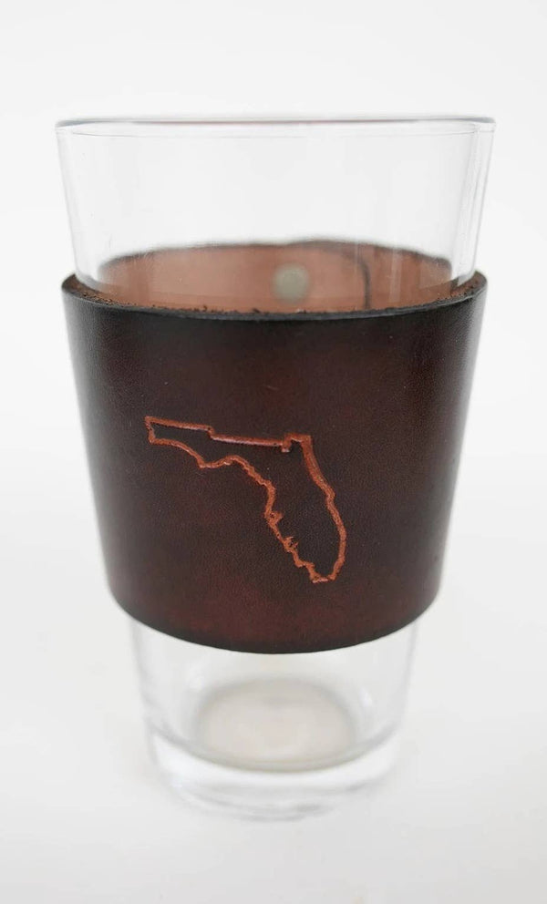 Lindy Leather - Leather Pint Glass - Custom State Leather Wrap Barware - Bawston & Tucker - 