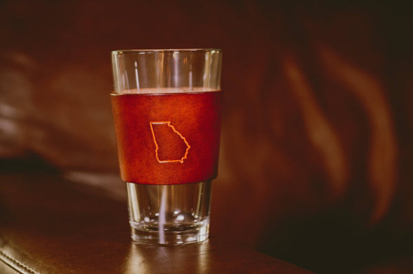 Lindy Leather - Leather Pint Glass - Custom State Leather Wrap Barware - Bawston & Tucker - 