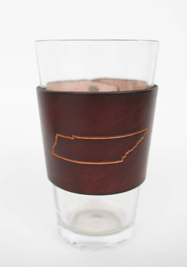 Lindy Leather - Leather Pint Glass - Custom State Leather Wrap Barware - Bawston & Tucker - 