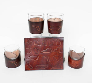Lindy Leather - Leather Pint Glass - Custom State Leather Wrap Barware - Bawston & Tucker - 