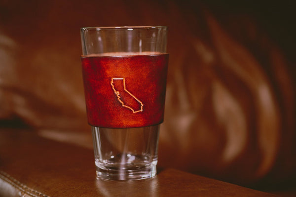 Lindy Leather - Leather Pint Glass - Custom State Leather Wrap Barware - Bawston & Tucker - 