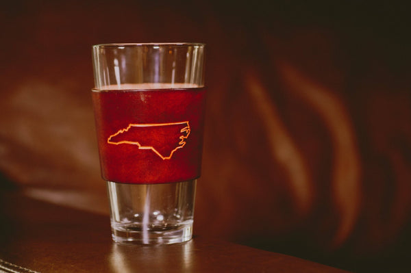 Lindy Leather - Leather Pint Glass - Custom State Leather Wrap Barware - Bawston & Tucker - 