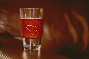Lindy Leather - Leather Pint Glass - Custom State Leather Wrap Barware - Bawston & Tucker - 