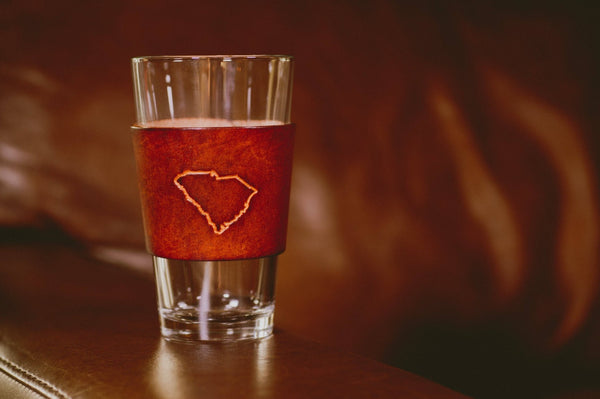 Lindy Leather - Leather Pint Glass - Custom State Leather Wrap Barware - Bawston & Tucker - 