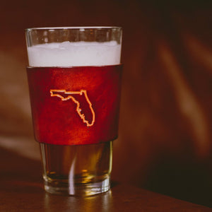 Lindy Leather - Leather Pint Glass - Custom State Leather Wrap Barware - Bawston & Tucker - 