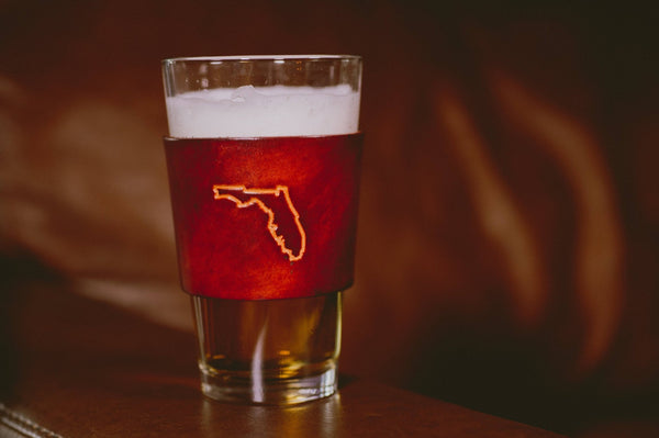 Lindy Leather - Leather Pint Glass - Custom State Leather Wrap Barware - Bawston & Tucker - 